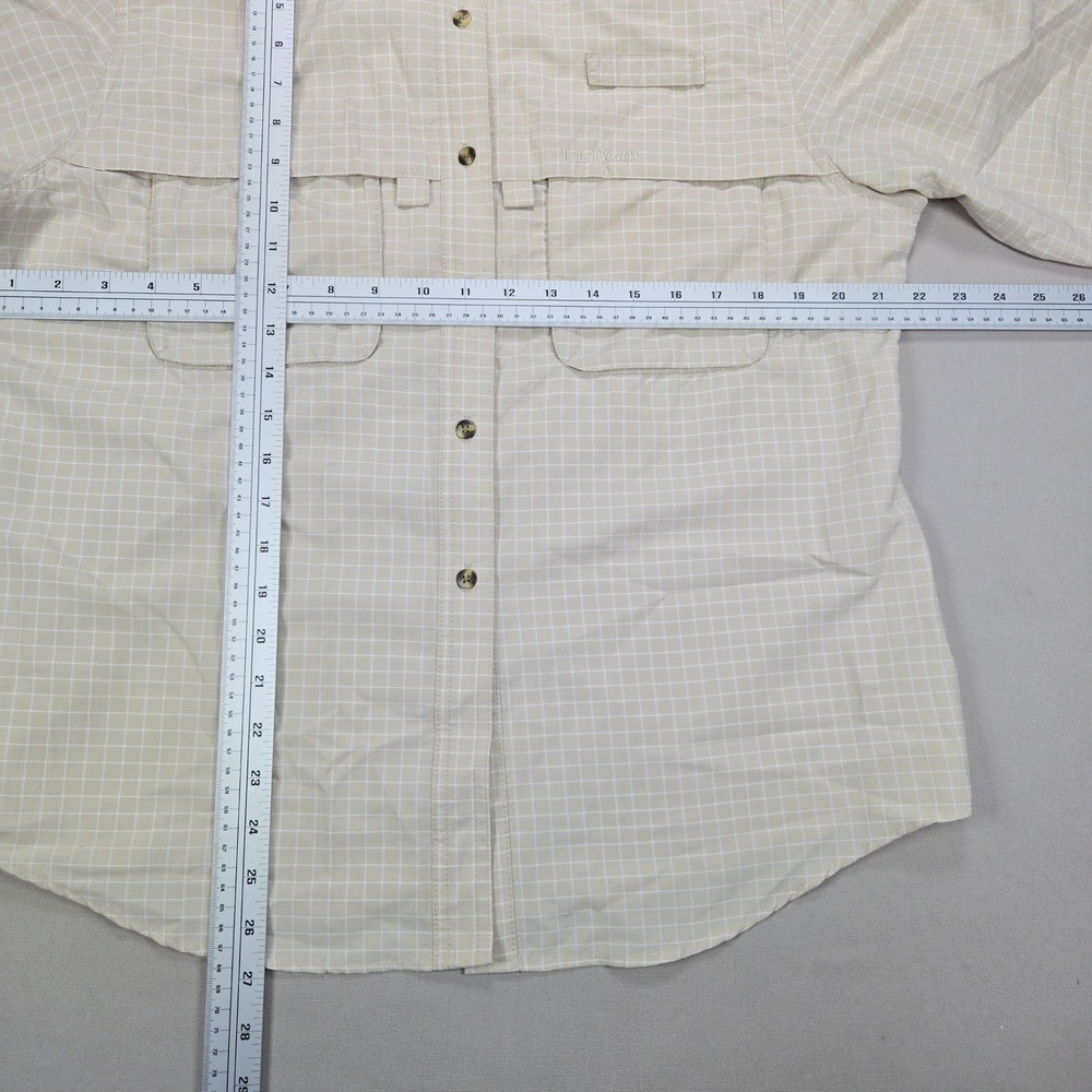 LL Bean Fishing Shirt Vented Back Roll Tab Grid Beige Womens Large L 0CDX3 - Picture 8 of 8
